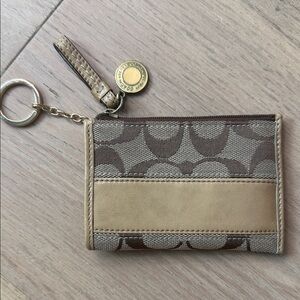 Coach Signature Brown and Tan Keychain Wallet